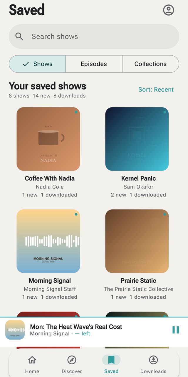 Saved shows grid