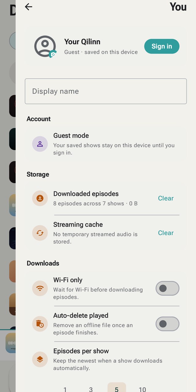Account and storage settings